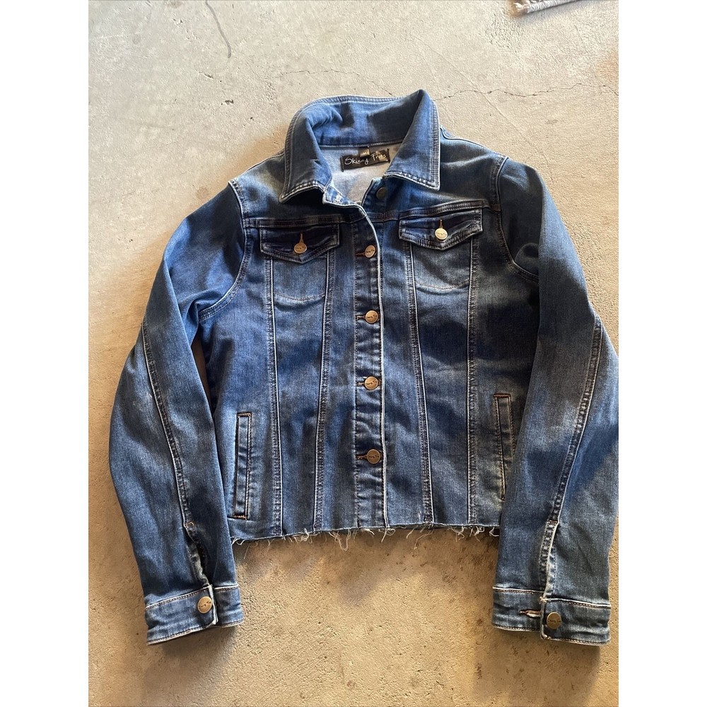 Skinny Fries Distressed Denim Button Up Long Sleeve Jacket Size M